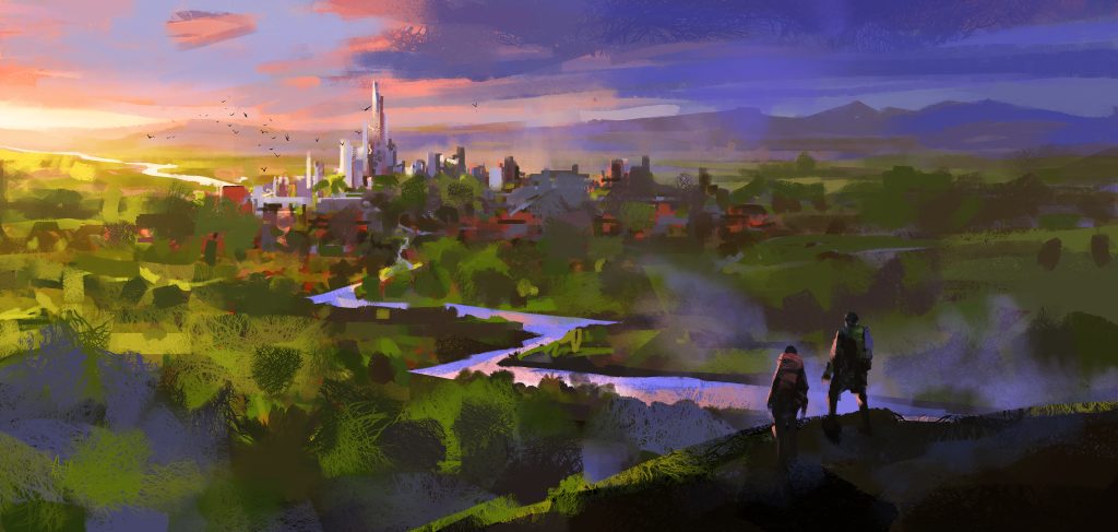 Fantasy City, Forest, Castle, Travellers
